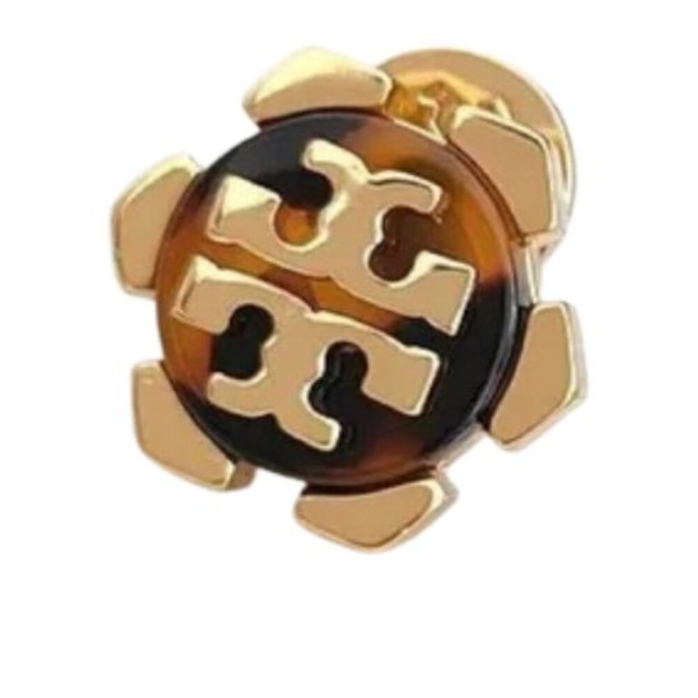 Tory Burch Britten Logo Stud Earrings Gold Tortoise Enamel Style 80248 - Picture 5 of 8